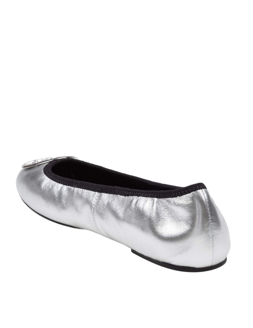 Tory Burch Reva Travel Leather Ballerina Flats In Silver
