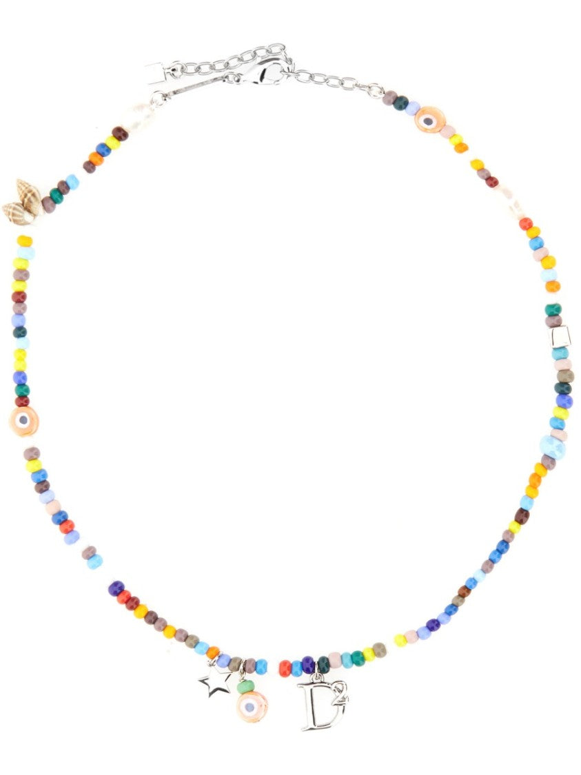 Dsquared2 Vibrant Colorful Beads River Shell Brass Necklace