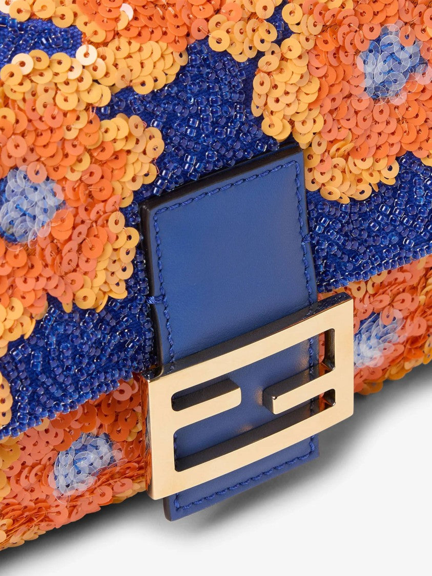 Fendi Floral Sequin Baguette Bag With Structured Handle