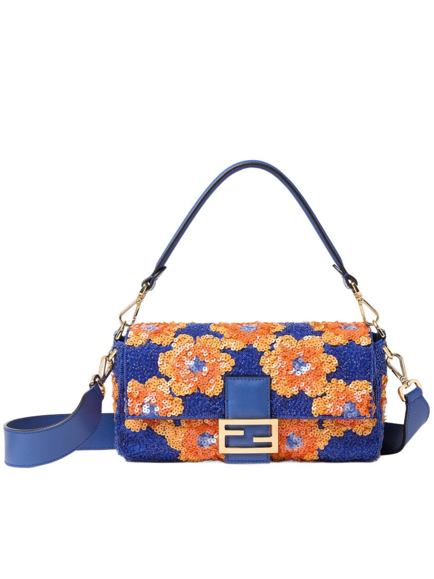 Fendi Floral Sequin Baguette Bag With Structured Handle