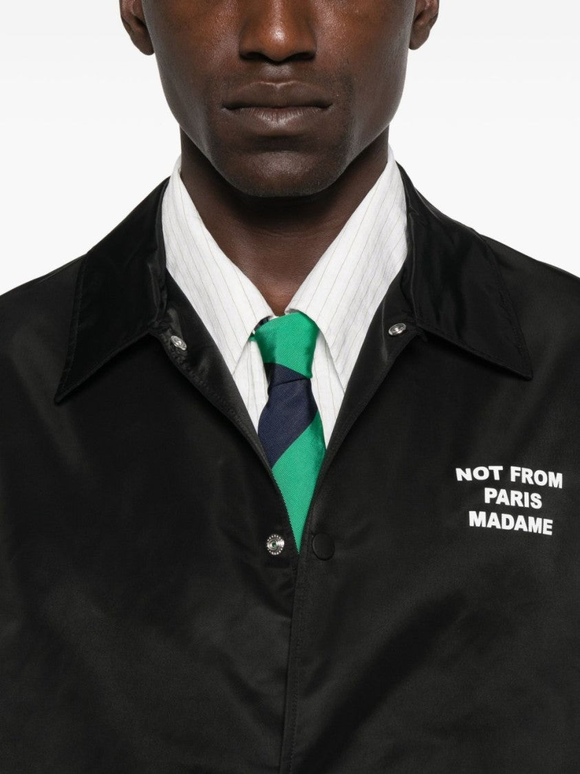 Drôle De Monsieur Black Satin Jacket With Bold Printed Lettering