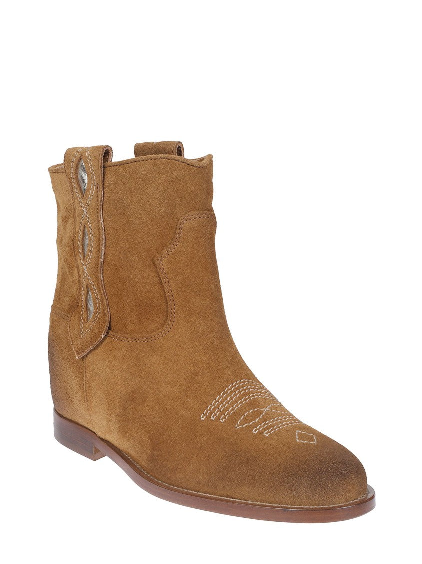 Via Roma 15 Ankle-High Suede Decorative Stitching Boots