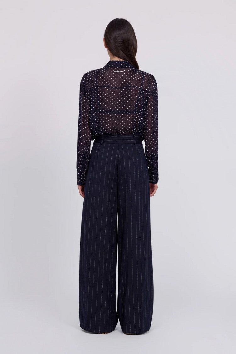 Ermanno Navy Pinstripe Wide-Leg Polyester-Blend Pants
