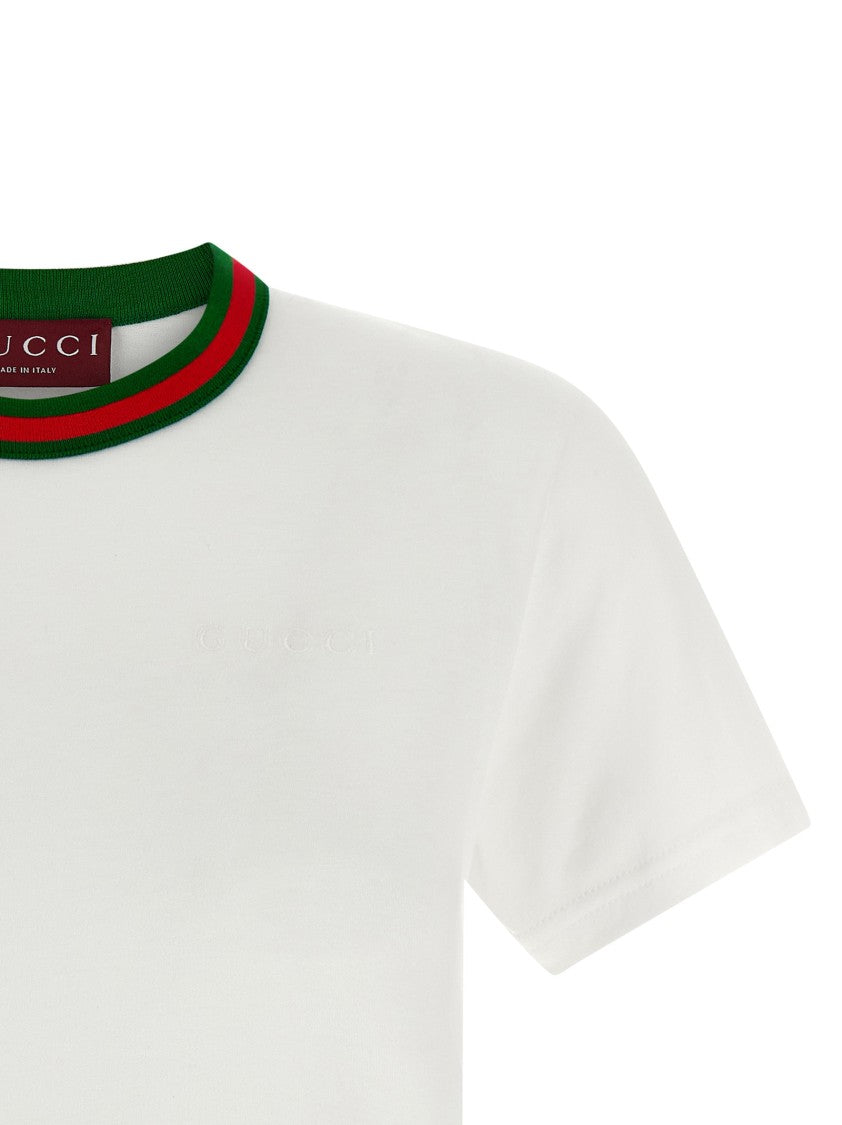 Gucci Cotton Jersey T-Shirt With Web Detail And Logo Patch