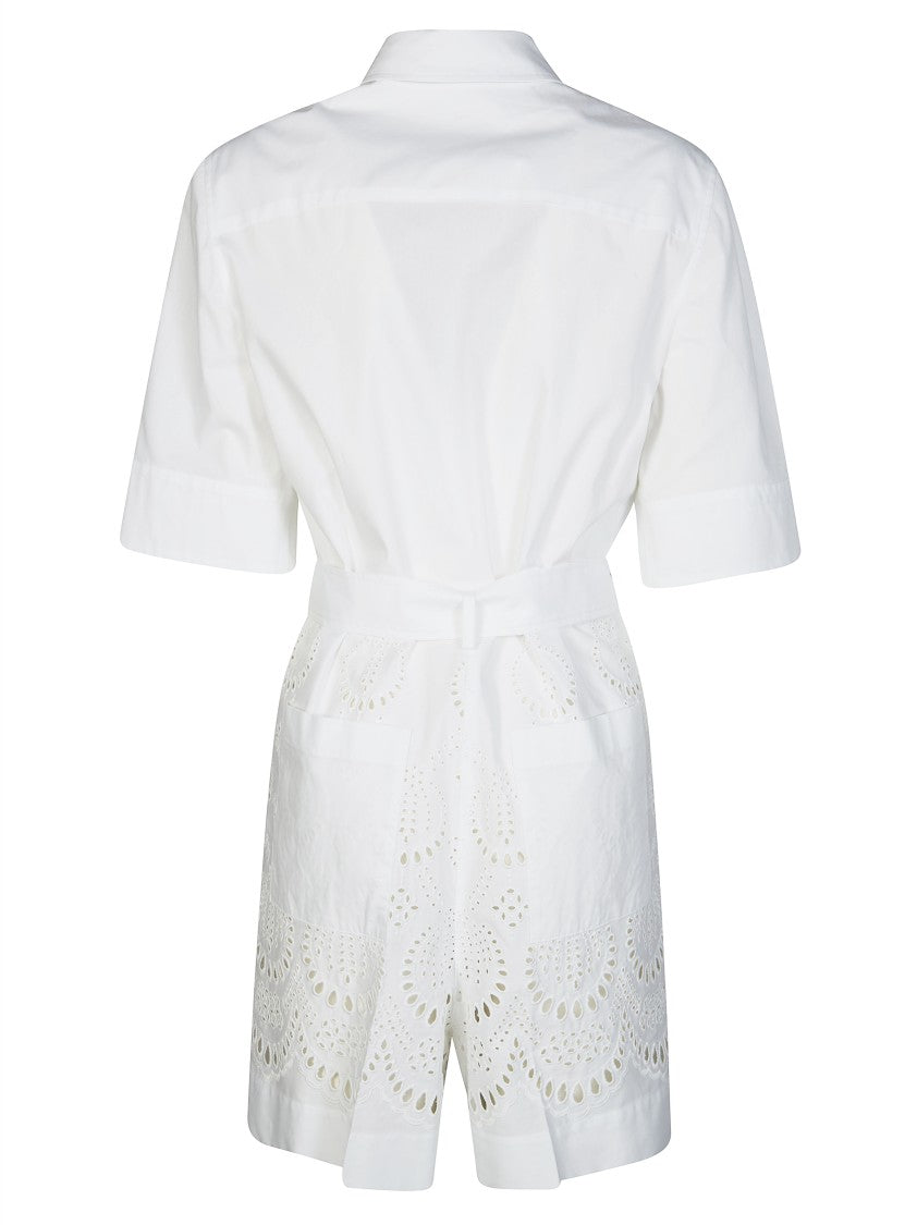 Parosh White Eyelet Embroidered Romper