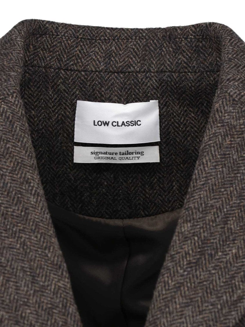 Low Classic Brown Single-Breasted Notch-Lapel Wool Blazer
