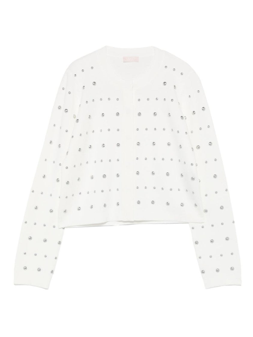 Liu Jo Cropped White Sweater With Silver-Tone Studs