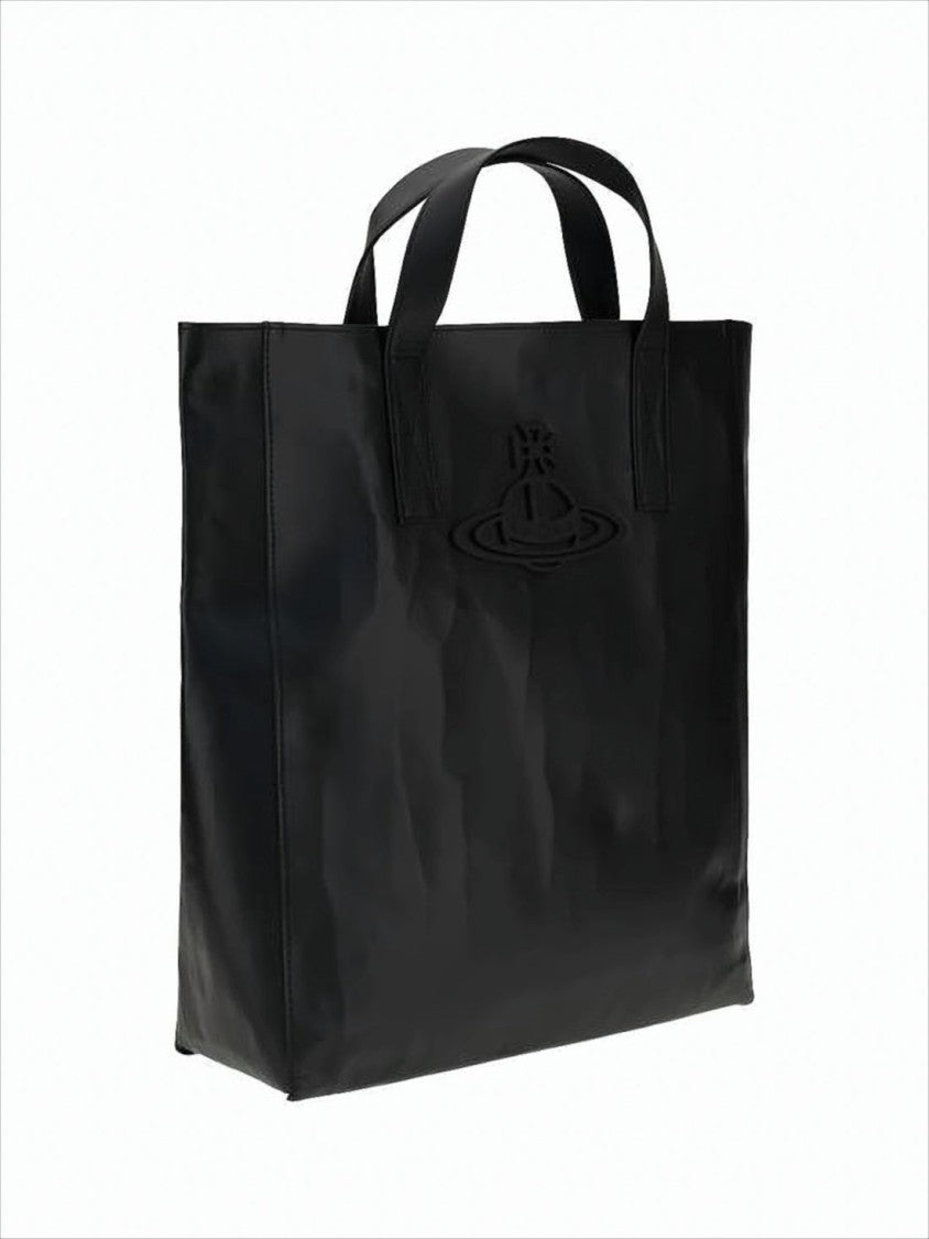 Vivienne Westwood Smooth Black Cowhide Leather Tote Bag