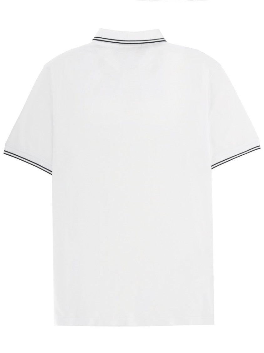 Stone Island White Black Stripe Square Logo Polo Shirt