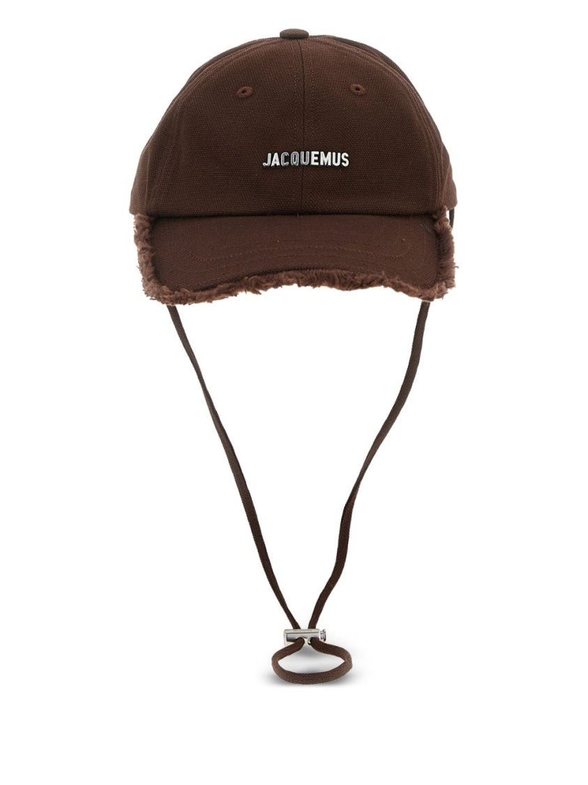 Jacquemus Brown Frayed Edge Silver Logo Hat