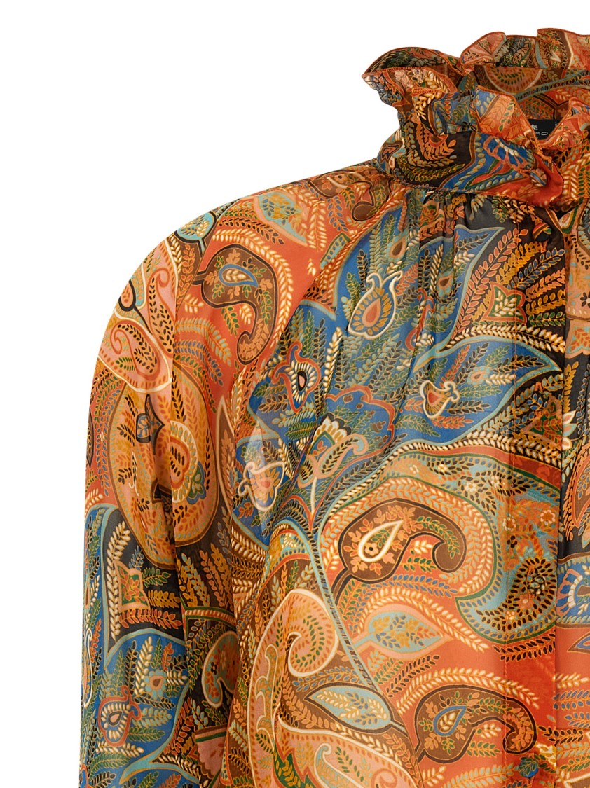 Etro Paisley Print Silk Chiffon Blouse With Ruffle Details