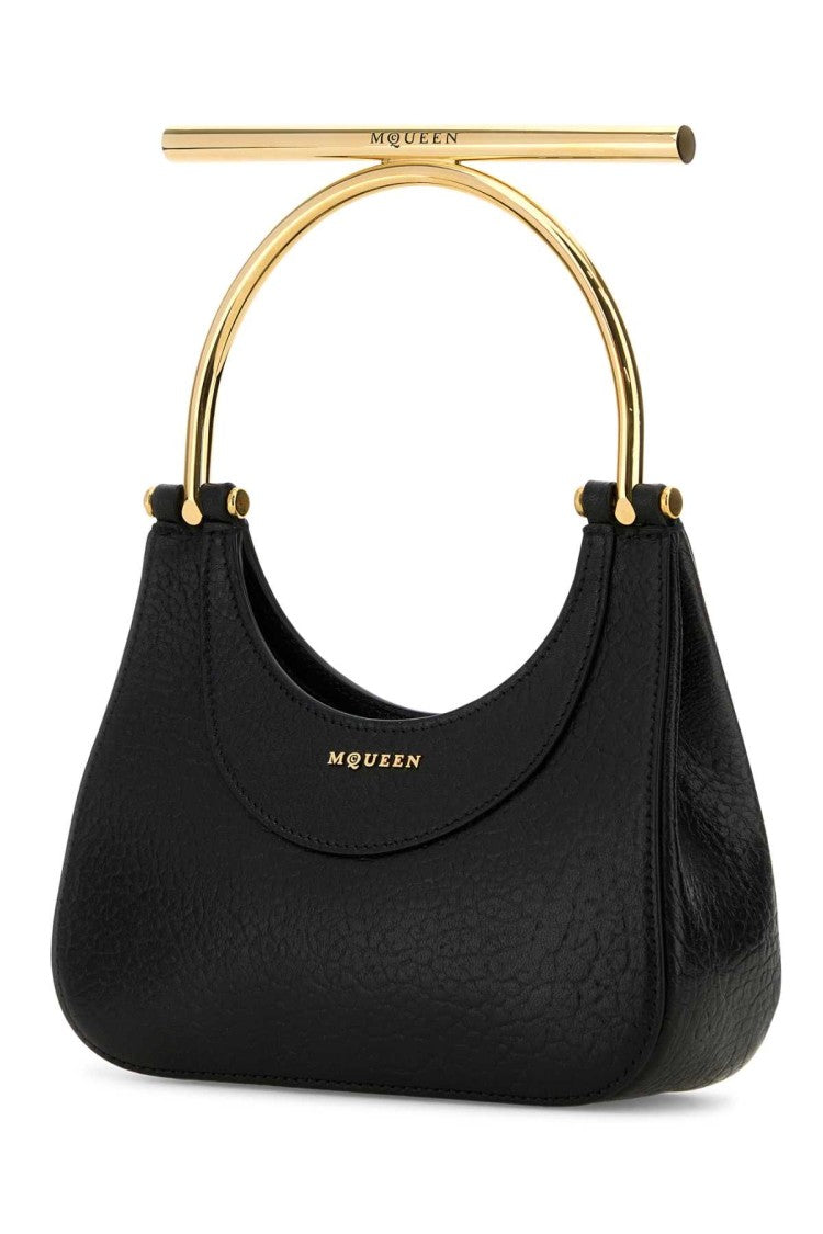 Alexander Mcqueen Black Leather Mini Cross-Bar Handbag