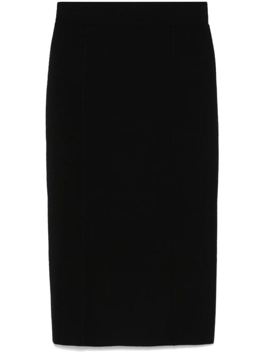 Pinko Fitted Black Midi Skirt With Smooth Texture