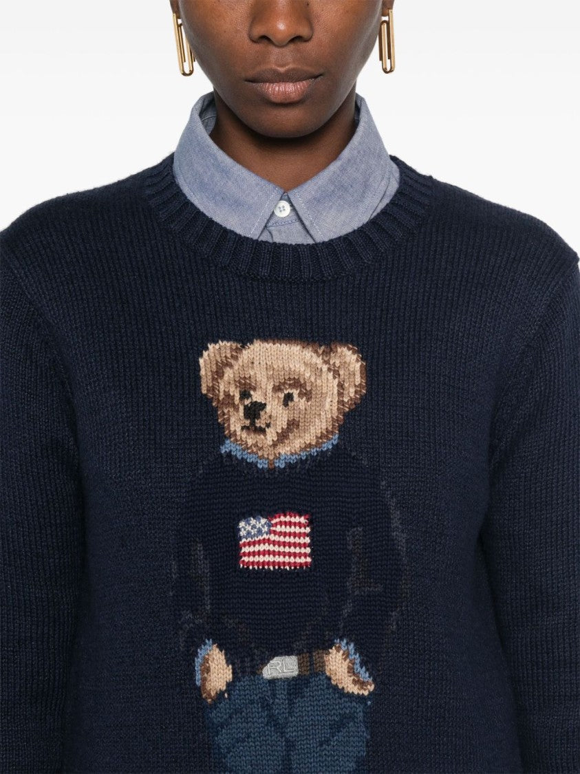 Polo Ralph Lauren Intarsia-Knit Blue Sweater With Signature Polo Bear Motif