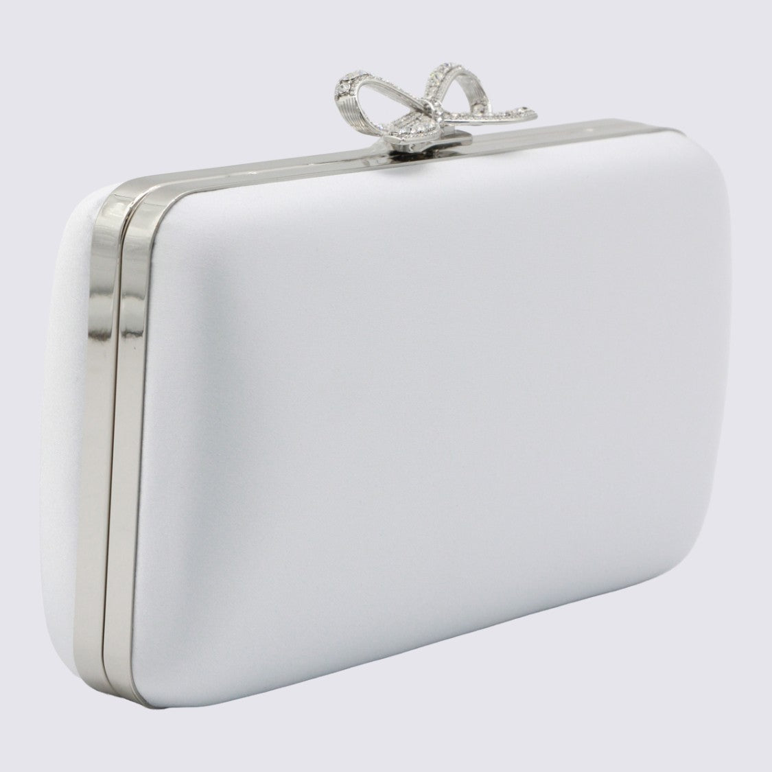 Self-Portrait Rectangular Satin Finish Clutch With Rhinestone Bow Clasp