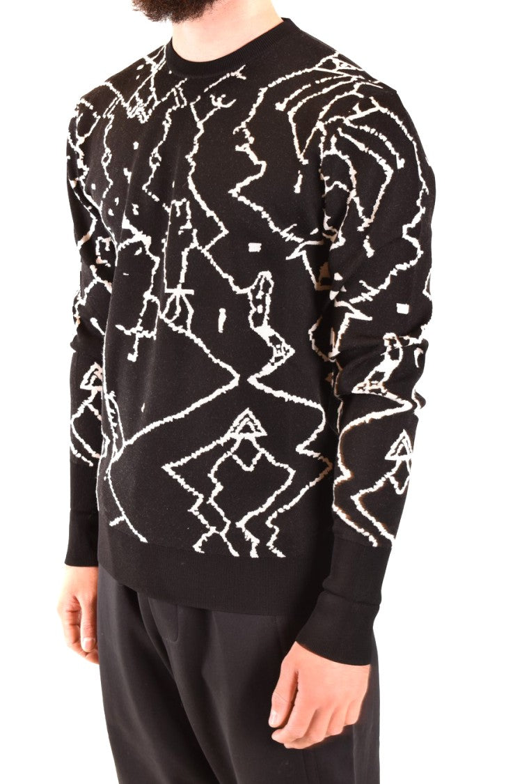 Neil Barrett Abstract Pattern Crew Neck Knitwear In Black