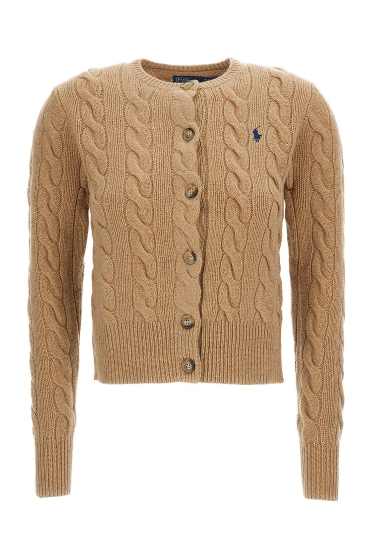 Polo Ralph Lauren Cropped Cable Knit Cardigan In Soft Wool And Cashmere Blend