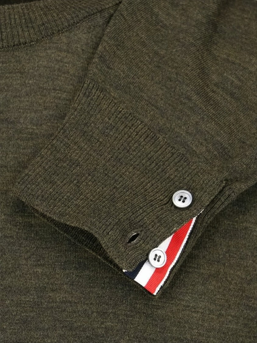 Thom Browne Crew Neck Merino Wool Sweater With Striped Detail