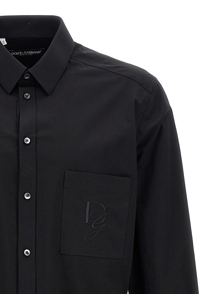 Dolce & Gabbana Fitted Stretch Cotton Shirt With Logo Embroidery