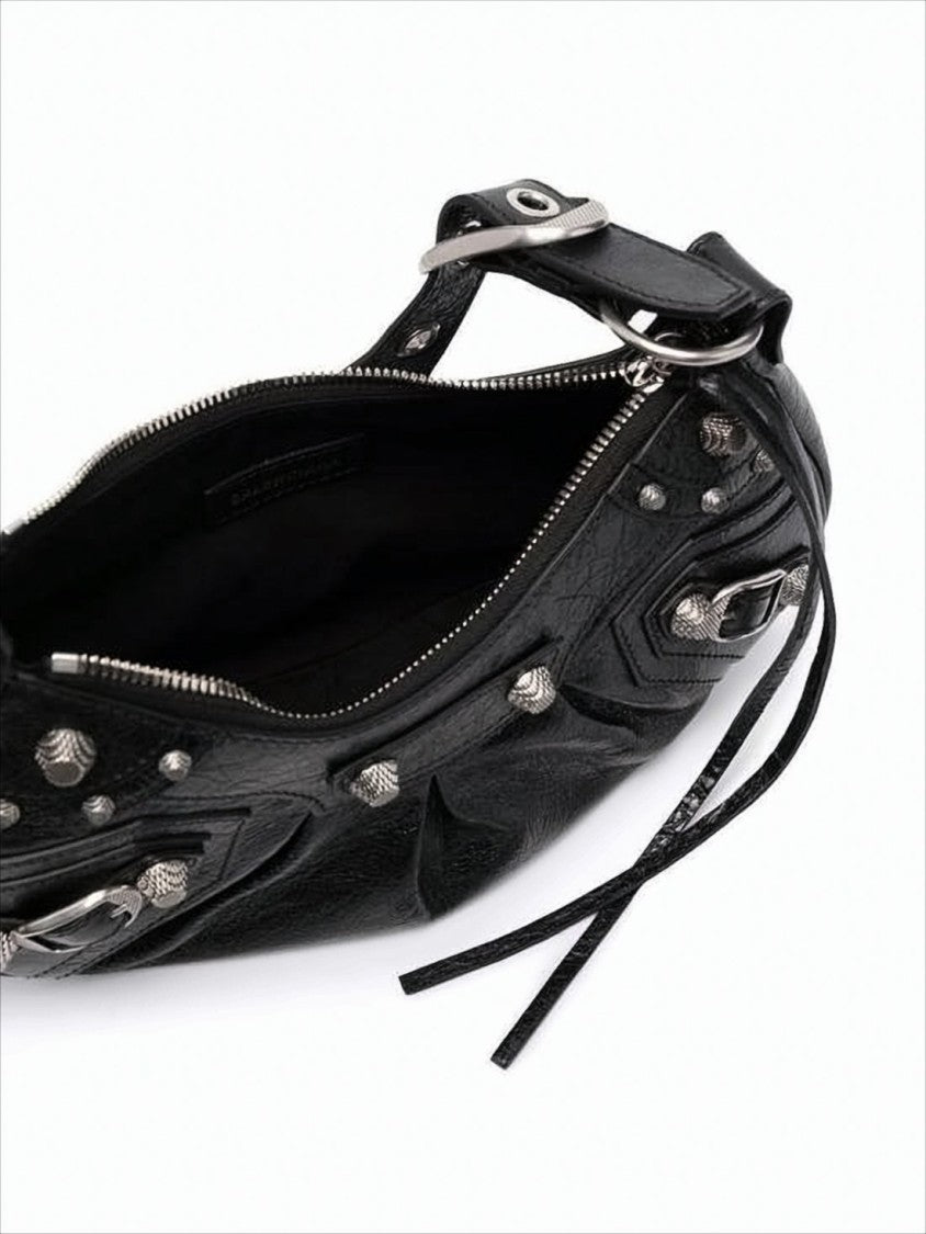 Balenciaga Crescent-Shaped Shoulder Bag With Textured Lamb Leather And Detachable Charm