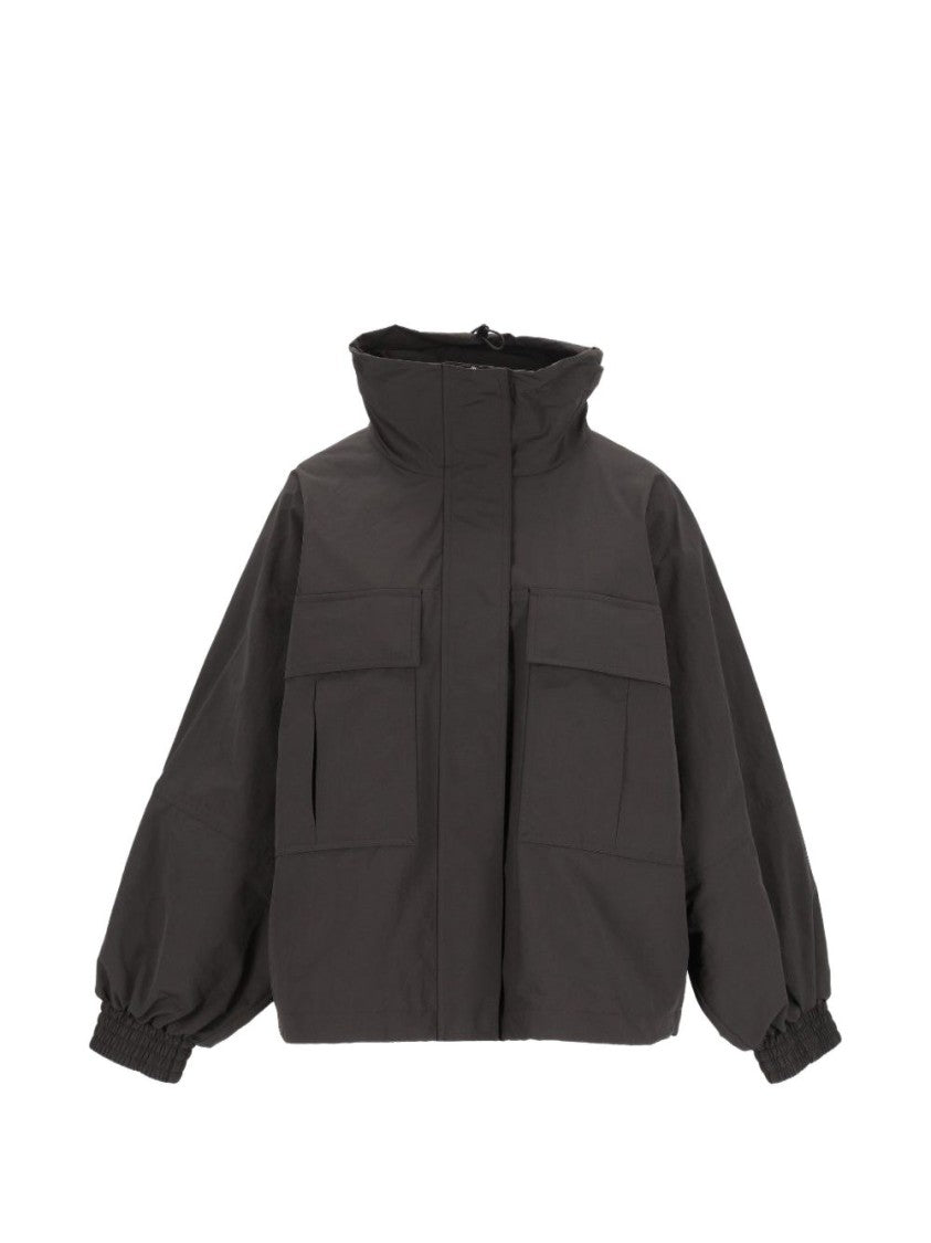 Max Mara Black Boxy High Stand Collar Voluminous Sleeve Coat