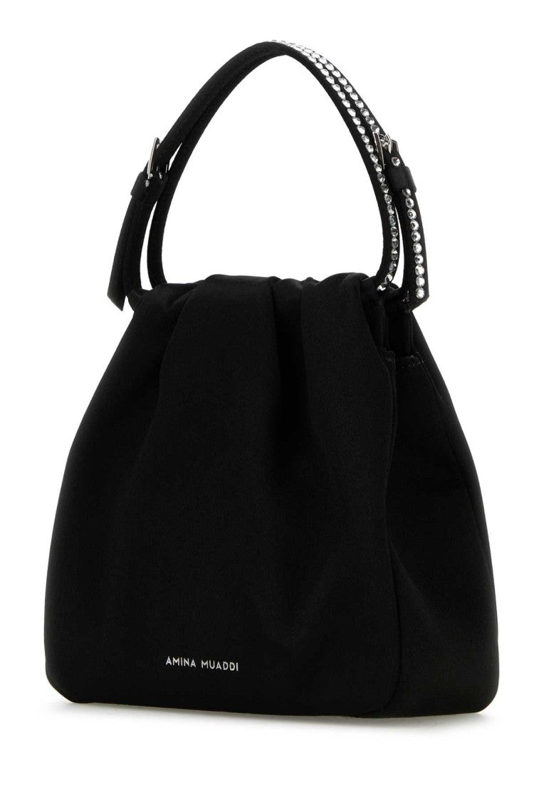 Amina Muaddi Black Satin Vittoria Crystal Handbag