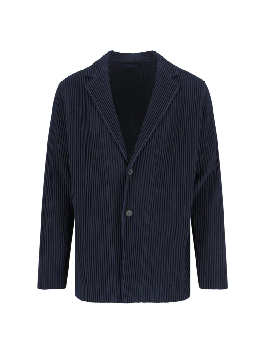 Homme Plissé Issey Miyake Navy Pleated Single-Breasted Blazer