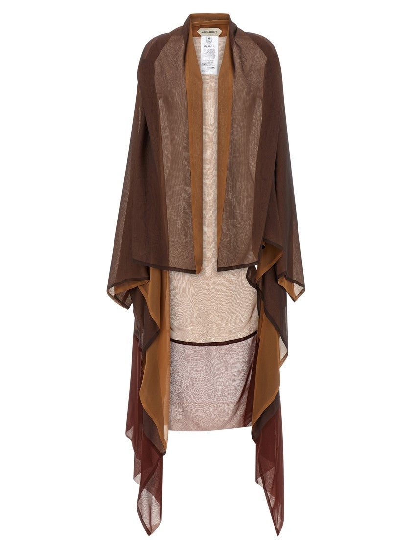 Alberta Ferretti Silk Chiffon Cardigan With Asymmetrical Hem And Shawl Collar