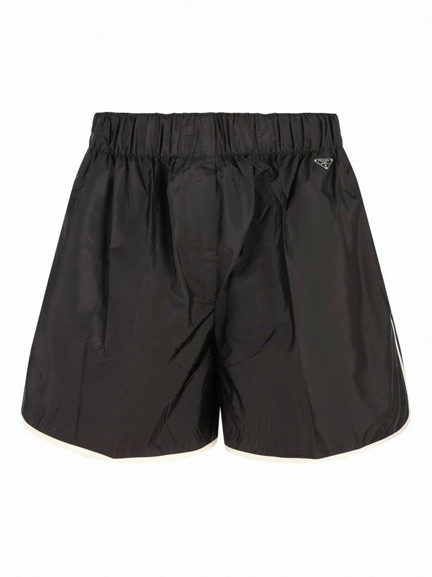Prada Black Polyamide Contrast Trim Shorts