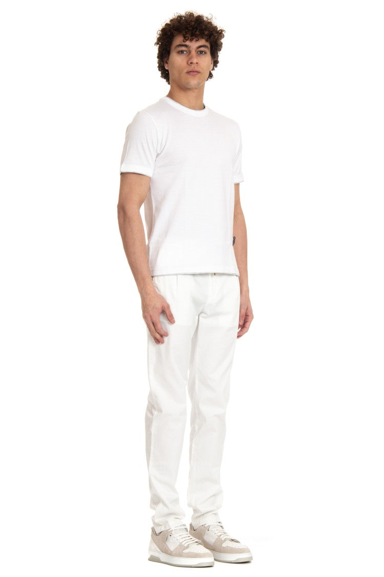 Eleventy White Double-Trim Cotton T-Shirt
