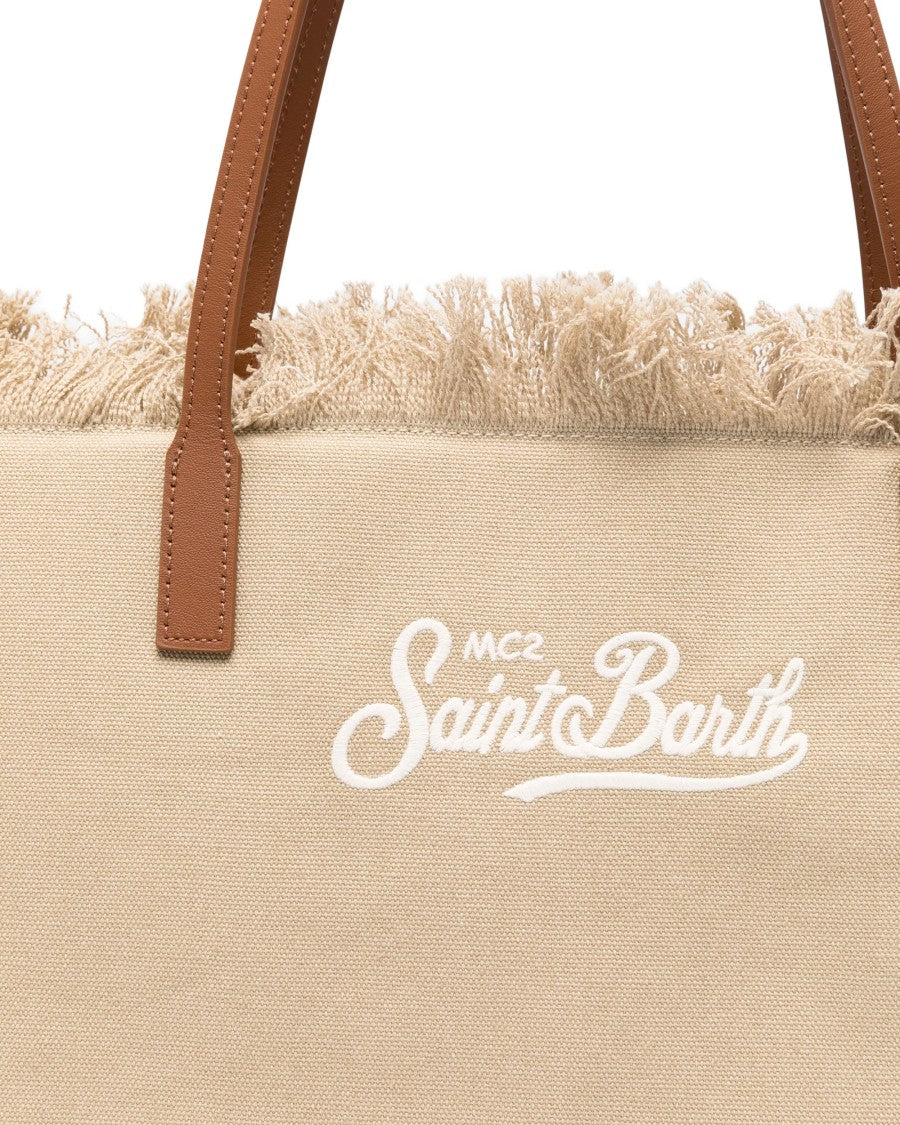 Mc2 Saint Barth Mid Fringe Canvas Tote Bag With Logo Detail