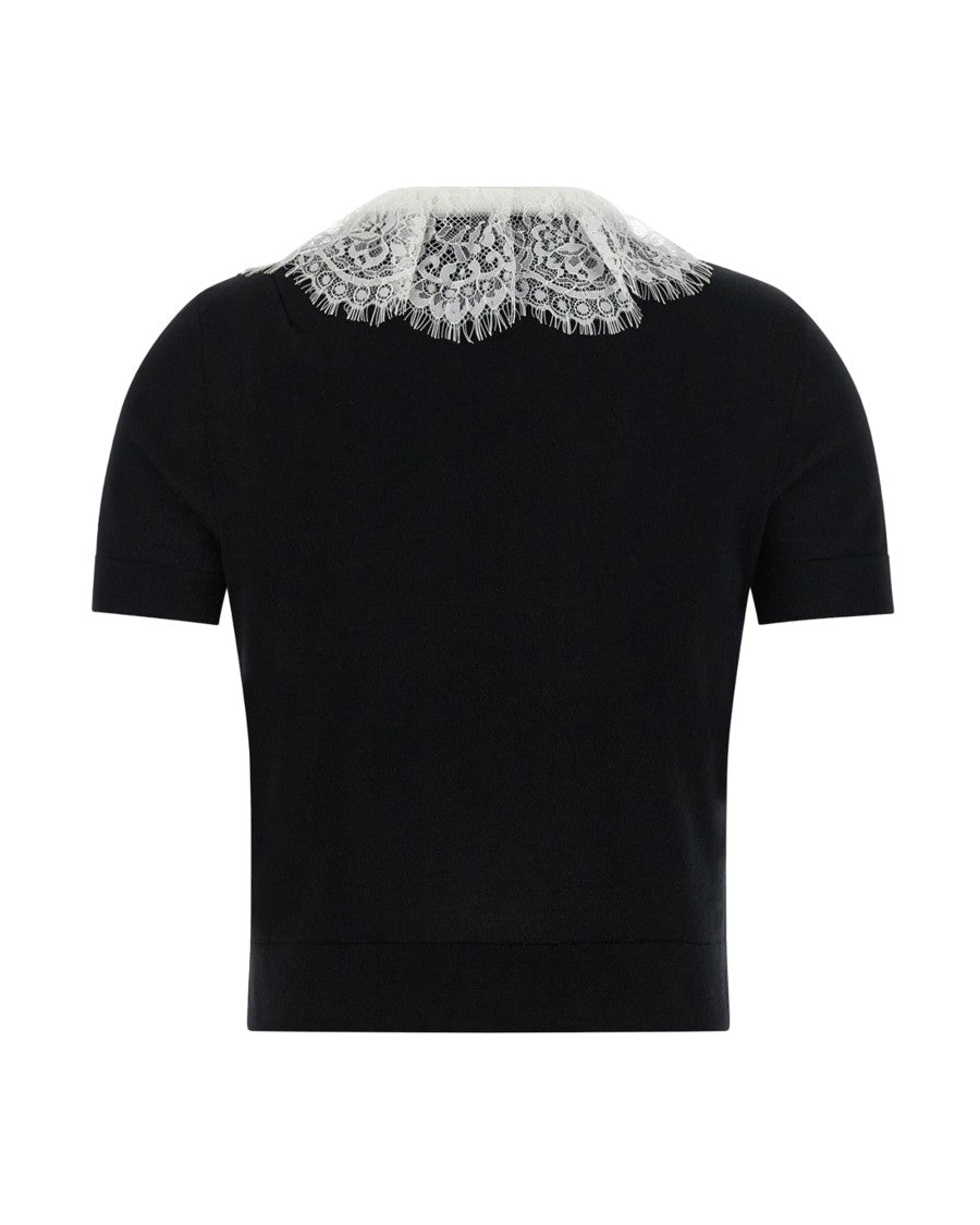 Self-Portrait Black Lace Collar Wool Top