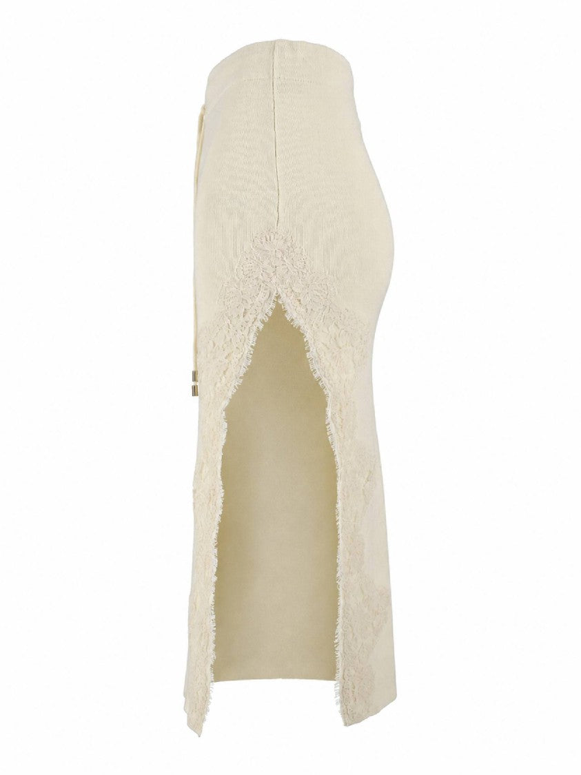 Ermanno Scervino Lace Detail Drawstring Waistband Knit Midi Skirt