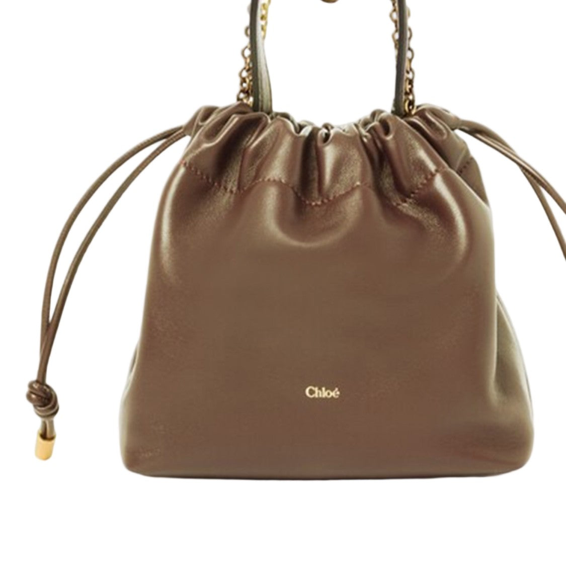 Chloé Mini Leather Shoulder Bag With Drawstring Closure And Decorative Chain