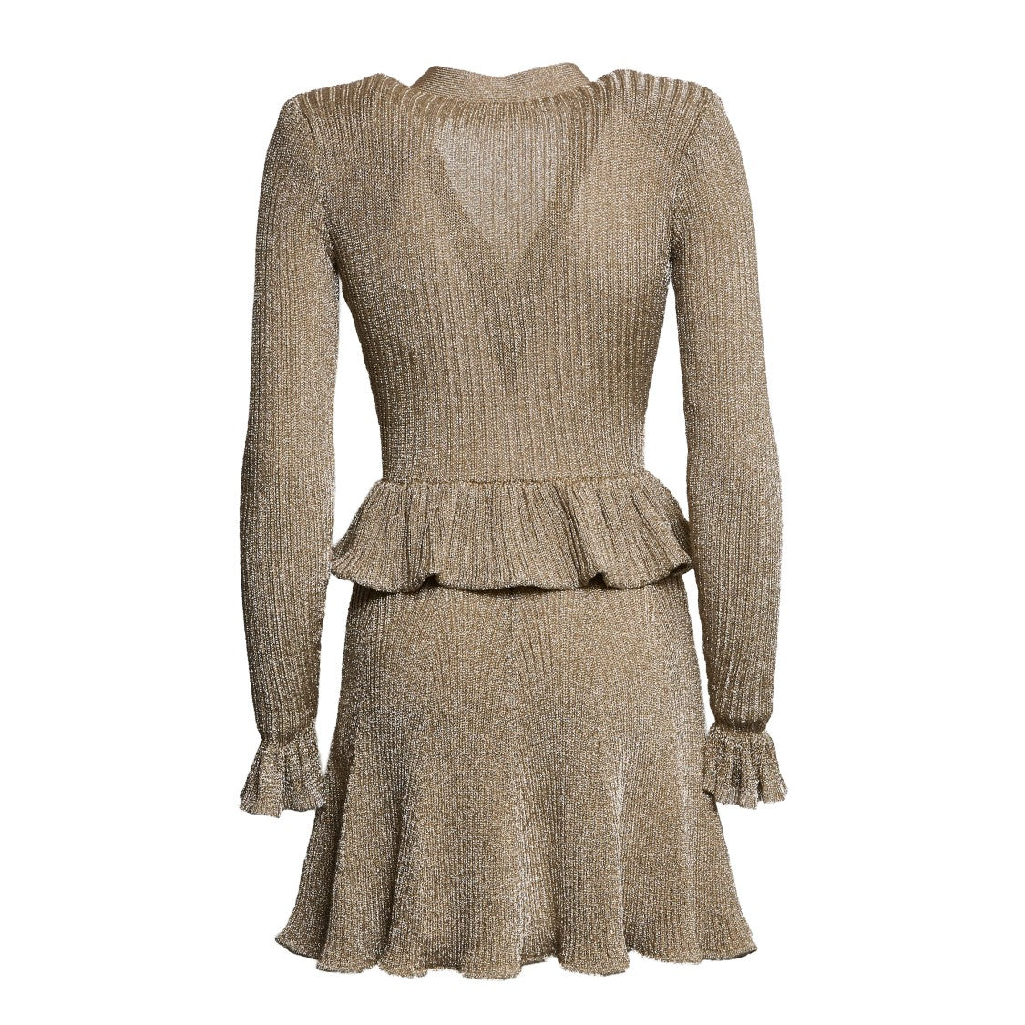 Self-Portrait Gold Lurex Peplum Knit Mini Dress Self-Portrait Gold Lurex Peplum Knit Mini Dress
