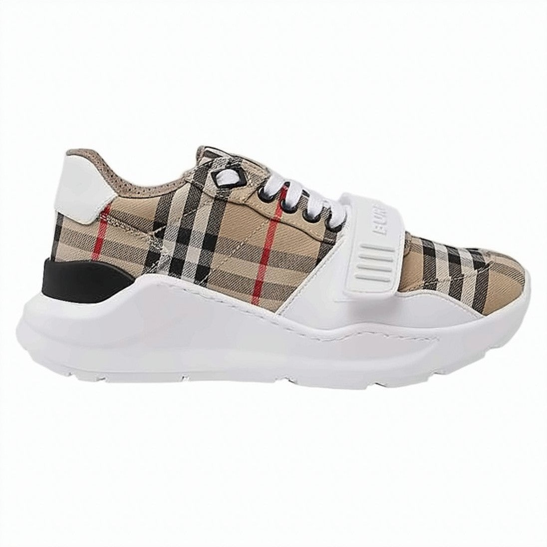 Burberry Vintage Check Sneakers With Velcro Strap And White Accents