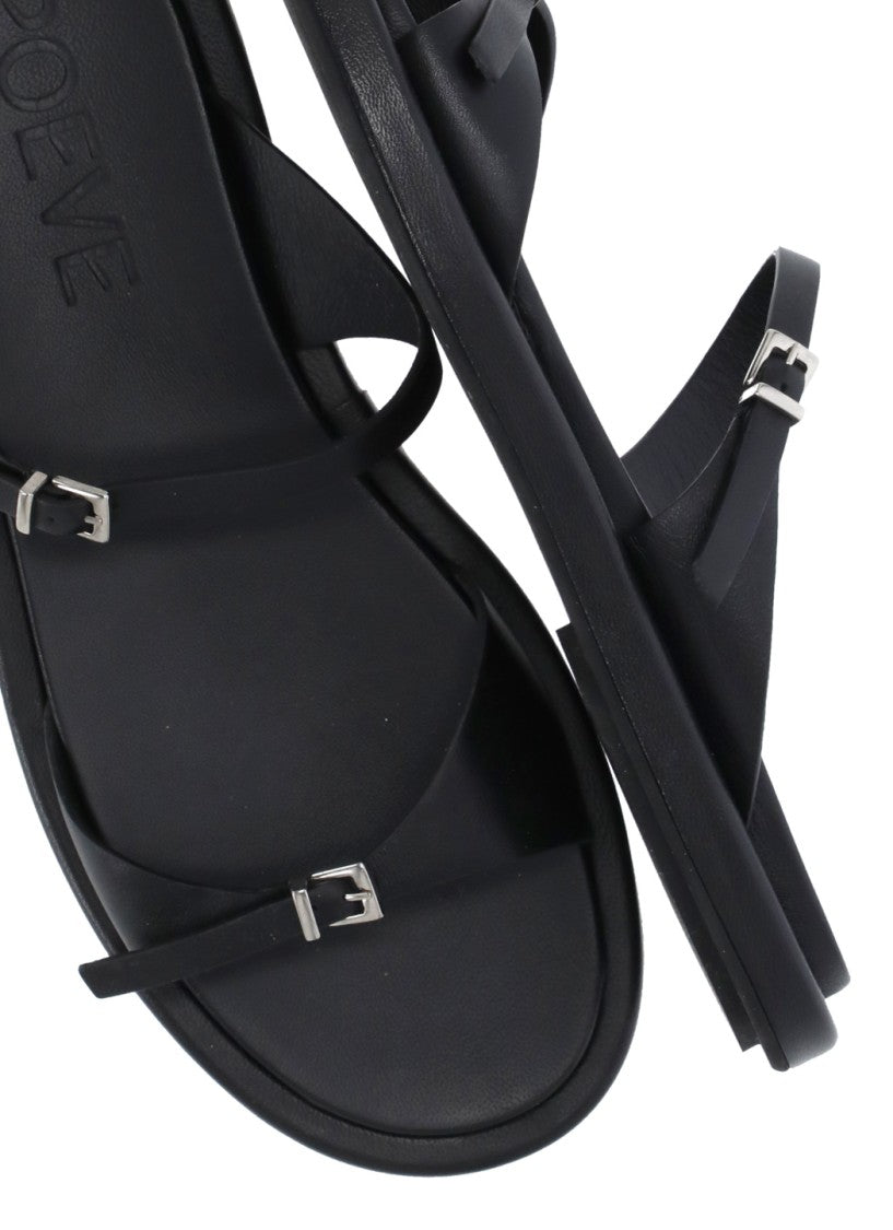 Poeve Black Two Adjustable Straps Leather Sandals