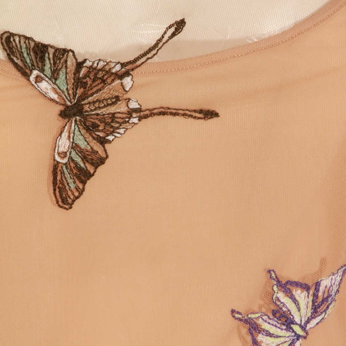 Blumarine Long-Sleeved Sheer Mesh Top With Embroidered Butterflies
