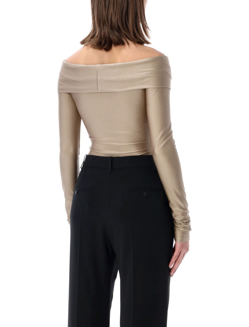 The Andamane Stretch Off-Shoulder Draped Bodysuit