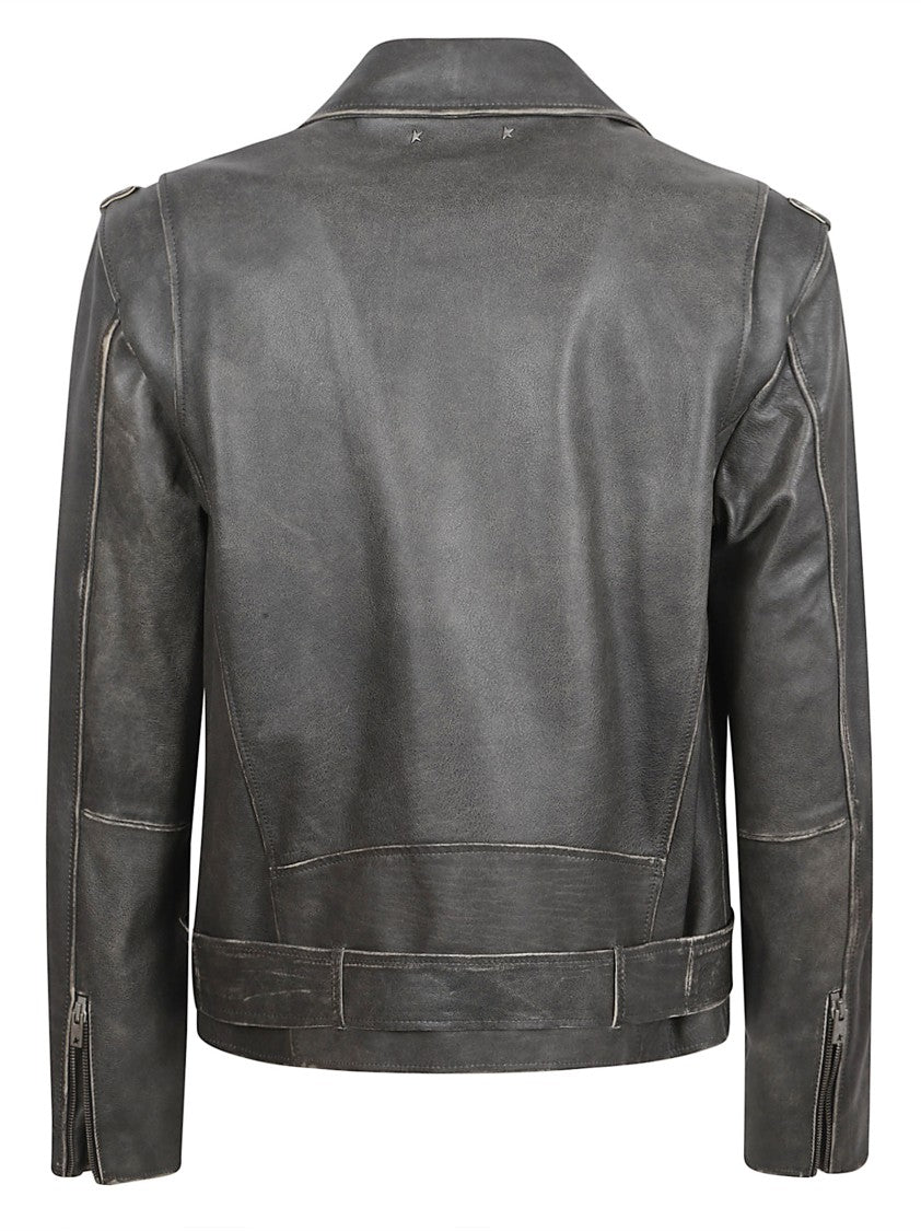 Golden Goose Hammered Leather Biker Jacket