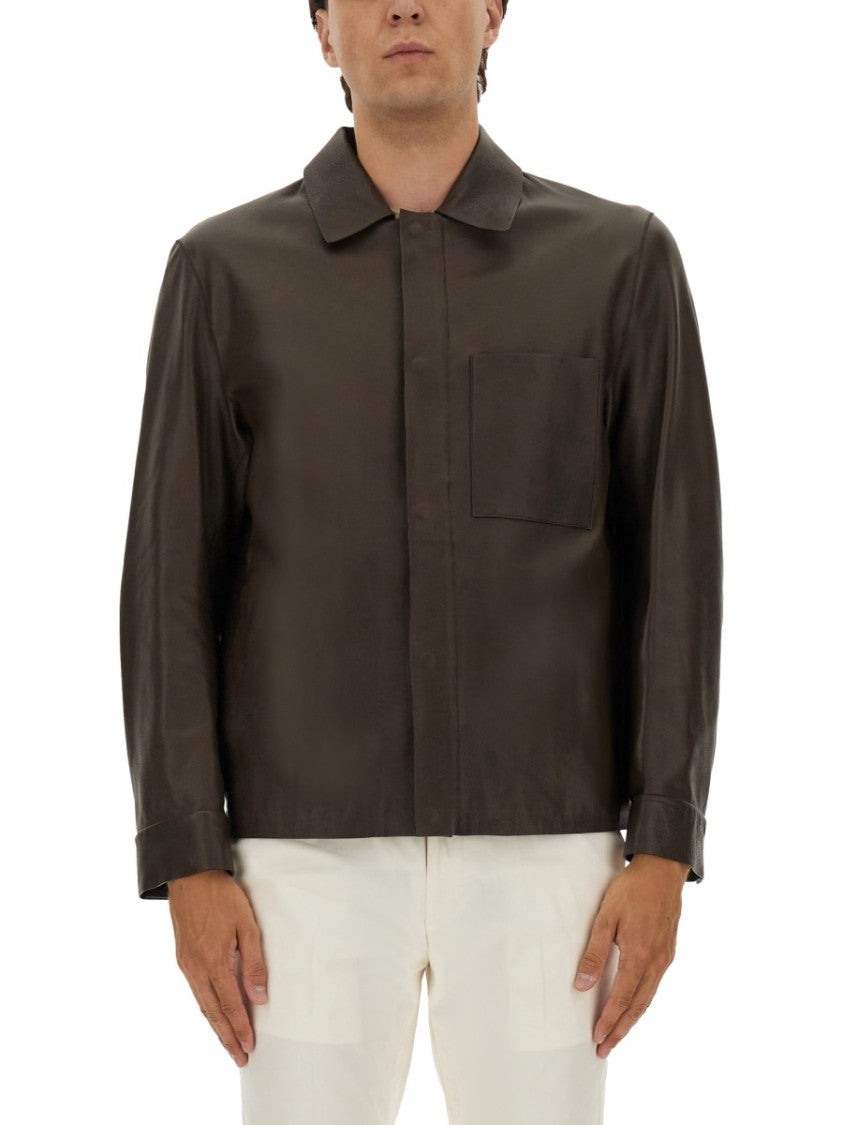 Boss Camel Brown Leather Jacket With Classic Collar