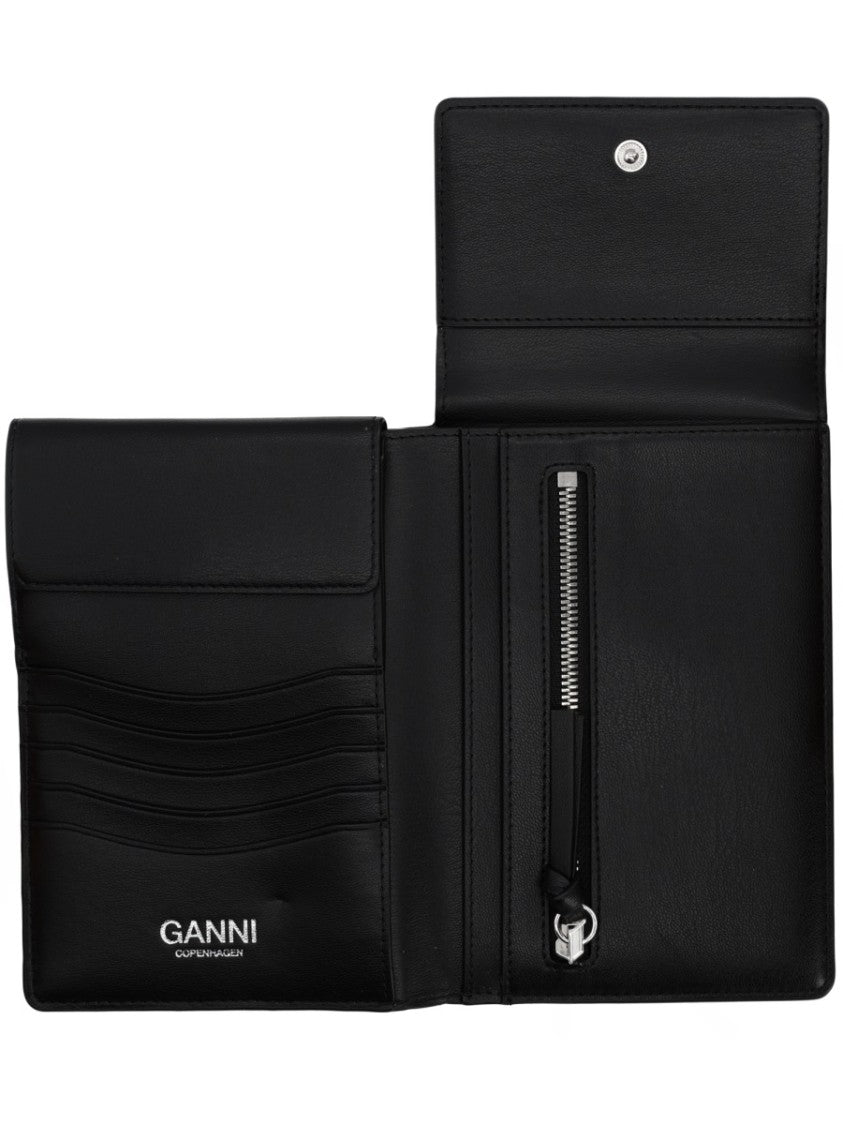Ganni Black Puddle Whimsical Poodle Illustration Wallet