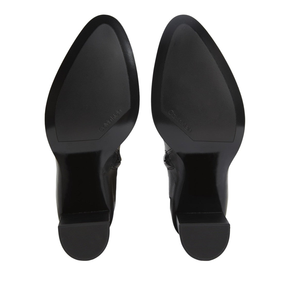 Calvin Klein Black Pointed Toe Block Heel Logo Detail Leather Boots
