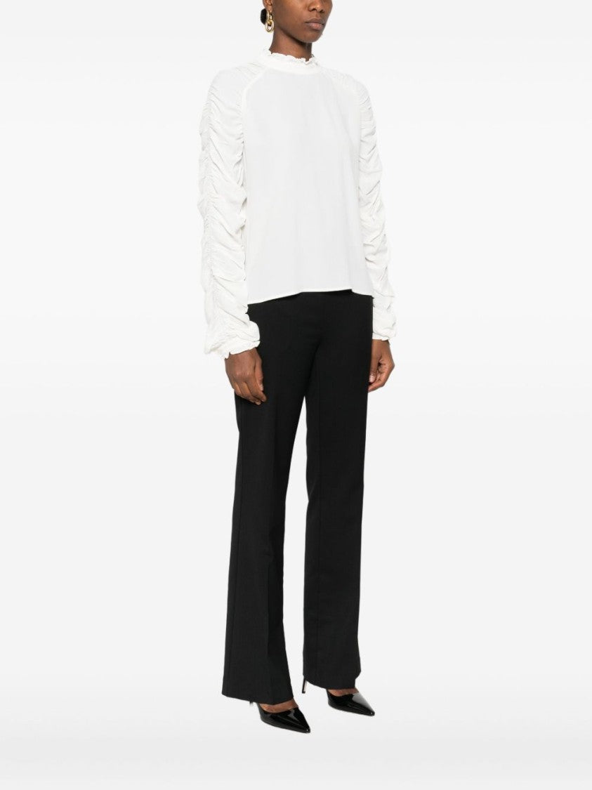Twin-Set Textured White Blouse With Ruched Sleeves
