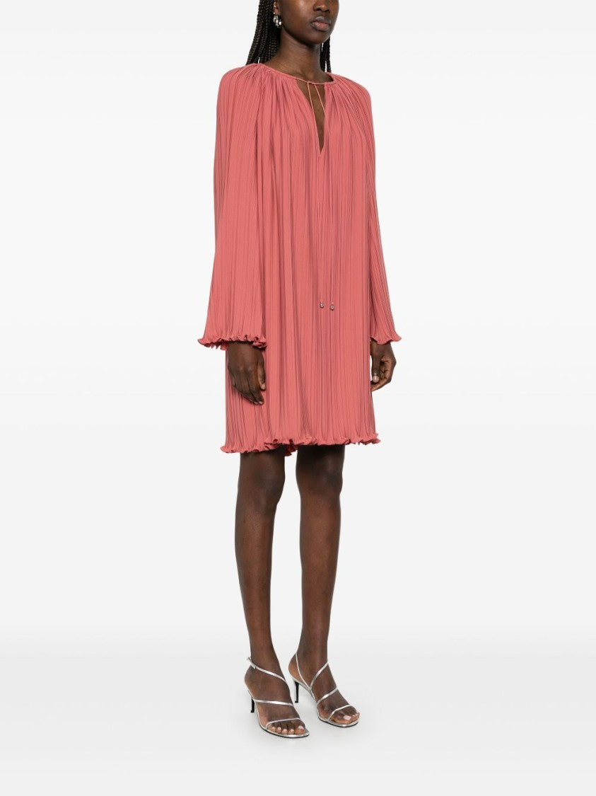 Lanvin Peach Pink Ruffled Trim Drawstring Dress