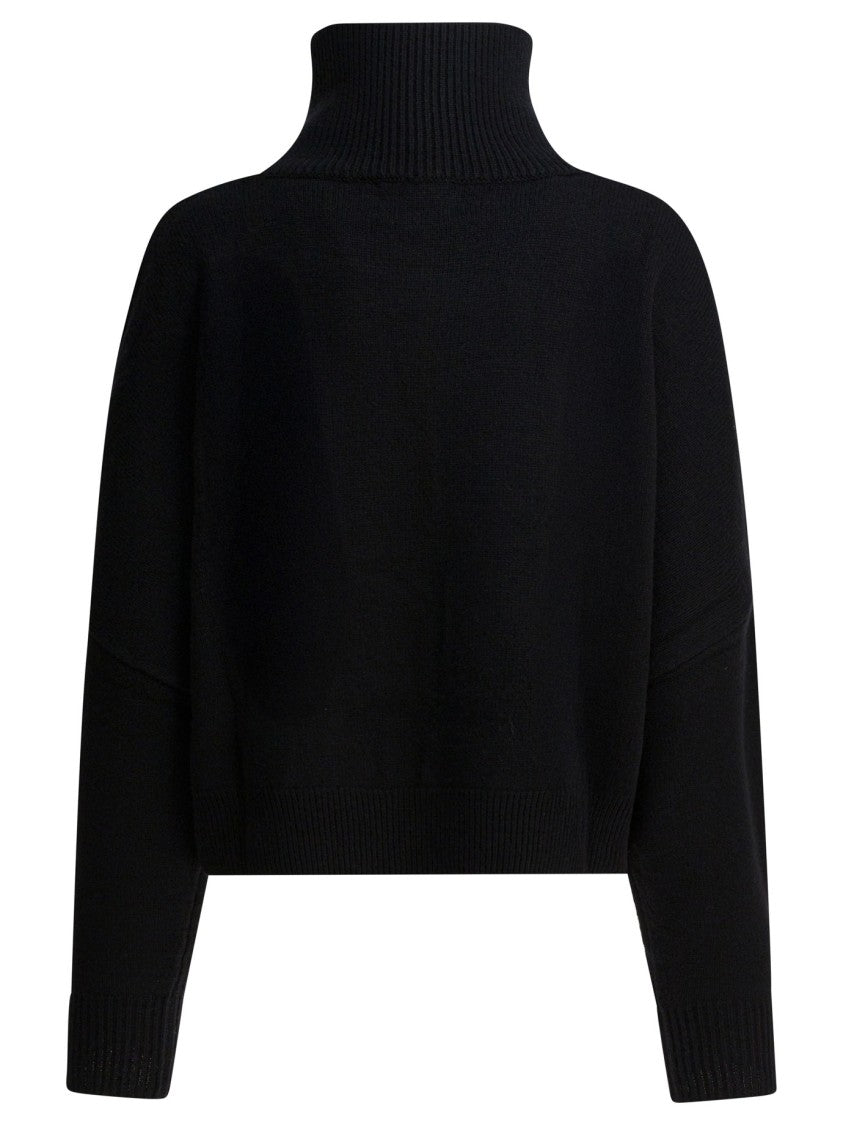 Loulou De Saison High Turtleneck Black Knitwear With Ribbed Detailing