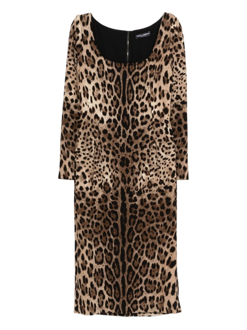 Dolce & Gabbana Leopard Print Square Neck Midi Dress