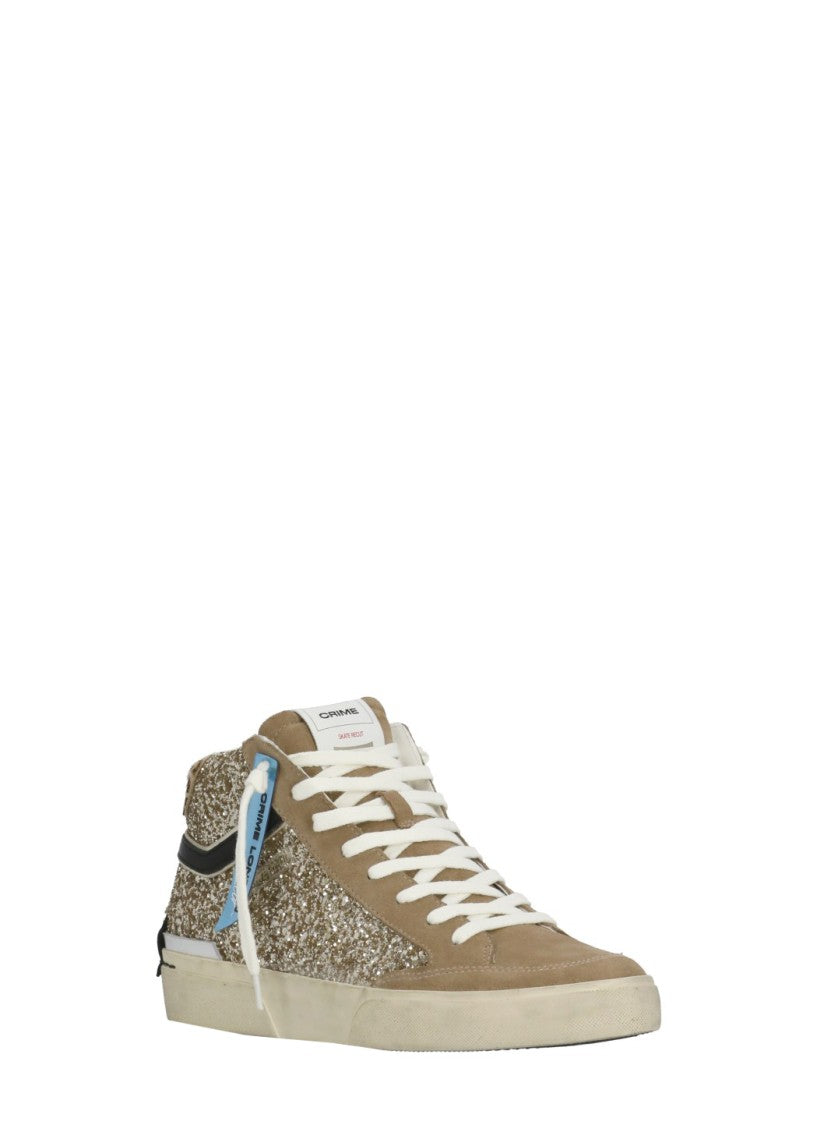 Crime London Beige Sk8 Recut Glitter Sneakers