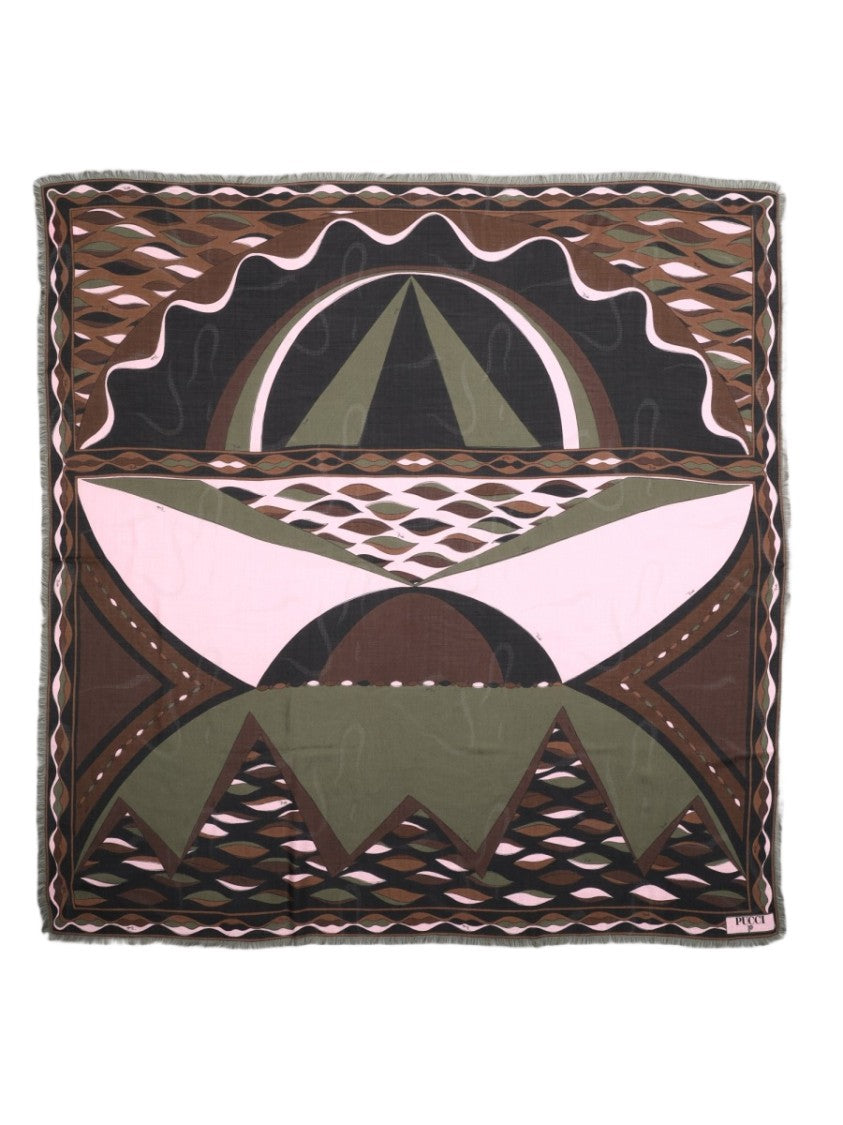 Pucci Brown Abstract Geometric Silk-Wool Foulard