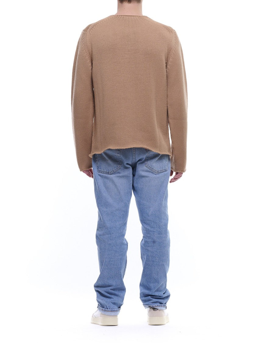 Fabrizio Del Carlo Textured Knit Beige Round Neck Sweater